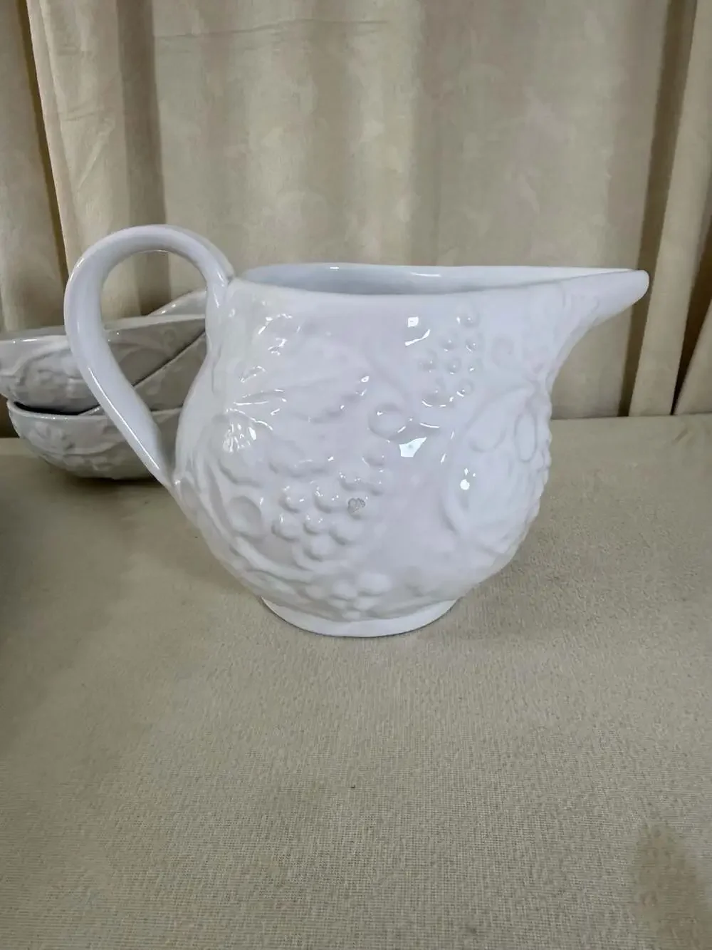 Vintage Italian Embossed Grape & Leaf White Ceramic Set *See Description